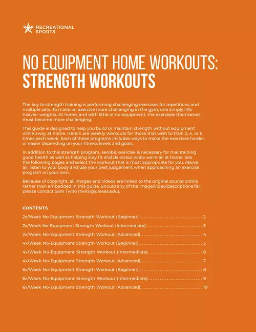 No Equipment Home Workouts: strength workouts - UT RecSports