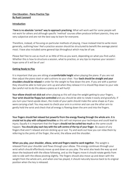 Piano Practice Tips By Ruairi Leonard Introduction There is no