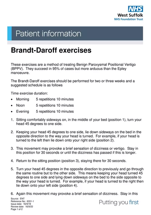 Brandt-Daroff exercises - West Suffolk NHS Foundation Trust