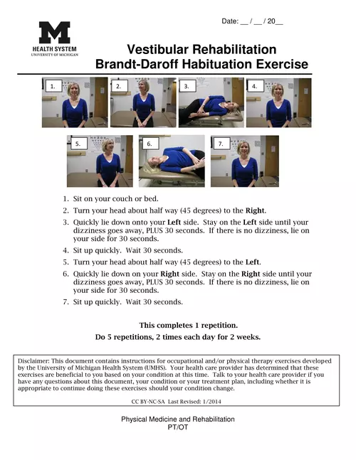 Vestibular Rehabilitation Brandt-Daroff Habituation Exercise
