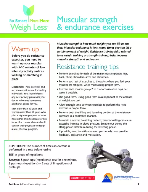 Muscular strength & endurance exercises