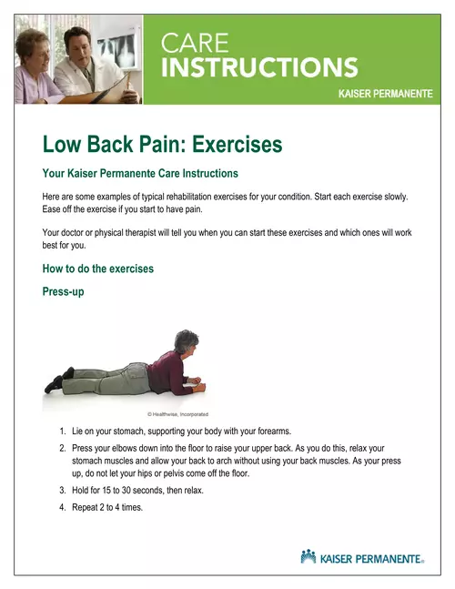 Low Back Pain: Exercises - Kaiser Permanente Thrive
