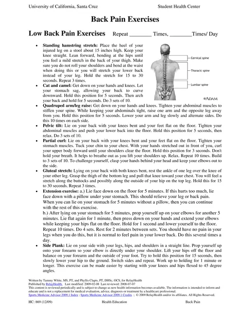 Low Back Pain Exercises Repeat ______ Times, ________Times