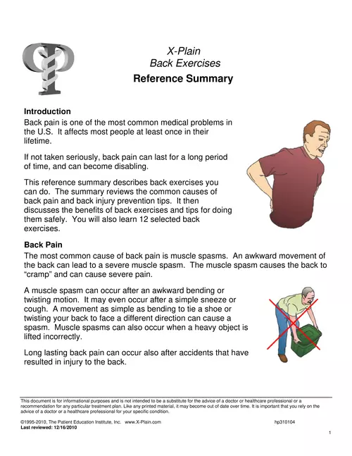 X-Plain Back Exercises Reference Summary - URMC