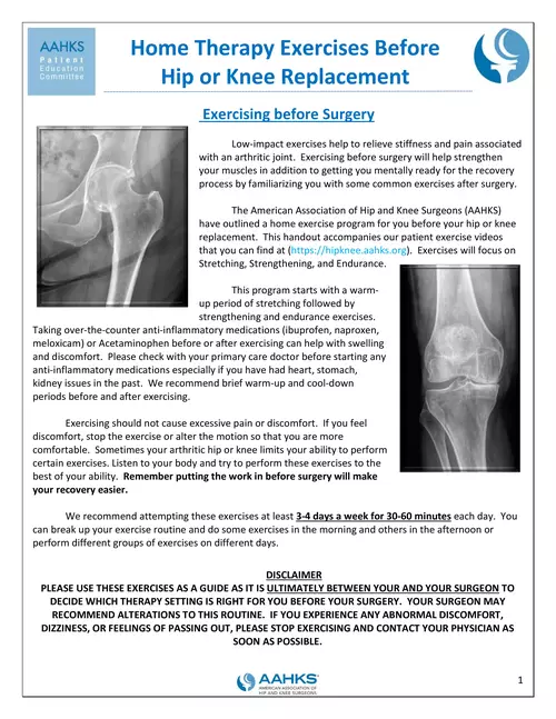  Home Therapy Exercises Before Hip or Knee Replacement