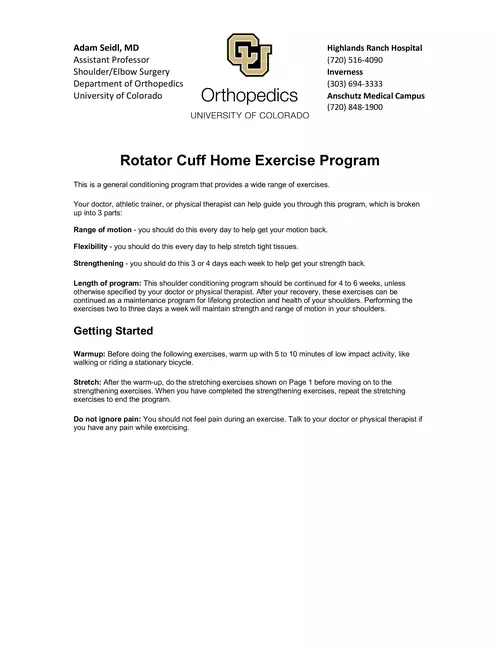 Rotator Cuff Home Exercise Program - Adam Seidl, MD