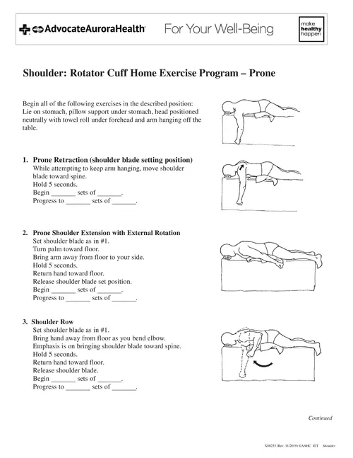 Shoulder: Rotator Cuff Home Exercise Program ? Prone