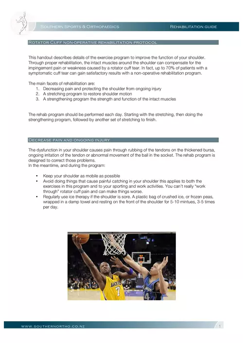 1 Southern Sports & Orthopaedics Rehabilitation guide Rotator Cuff
