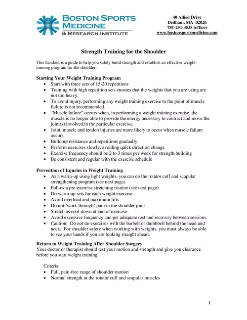 Weight Training for the Shoulder - Boston Sports Medicine