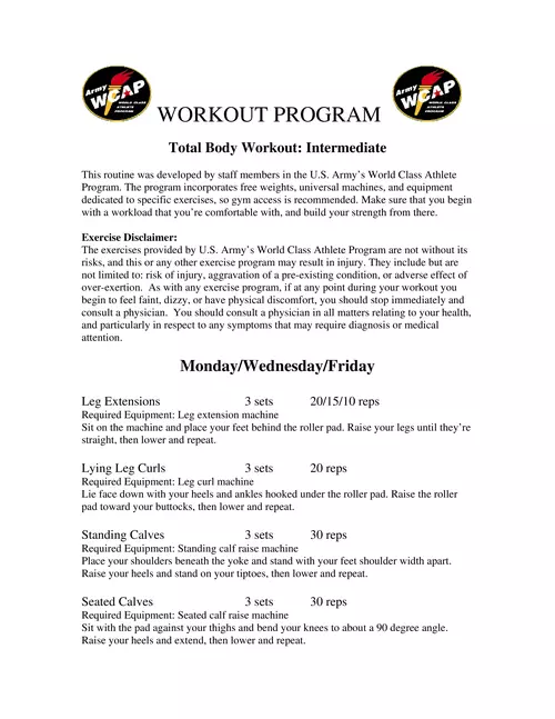 WORKOUT PROGRAM - Army